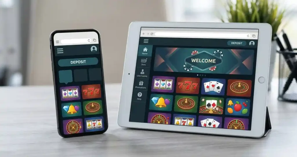 Generic smartphone browser showing a responsive casino-style layout without brand UI